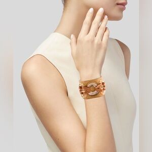 ATELIER SWAROVSKI x PHILIP CRANGI Crystal & Leather Metallic Gold Cuff Bracelet